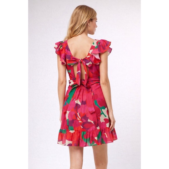 MISA Los Angeles Floral Print Ruffle Sleeve Square Neck Mini Dress Size S - Picture 2 of 10